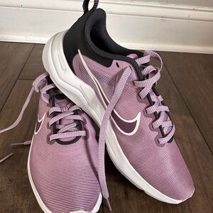 Nike Women's Lavender and Black Running Sneakers with White Swoosh